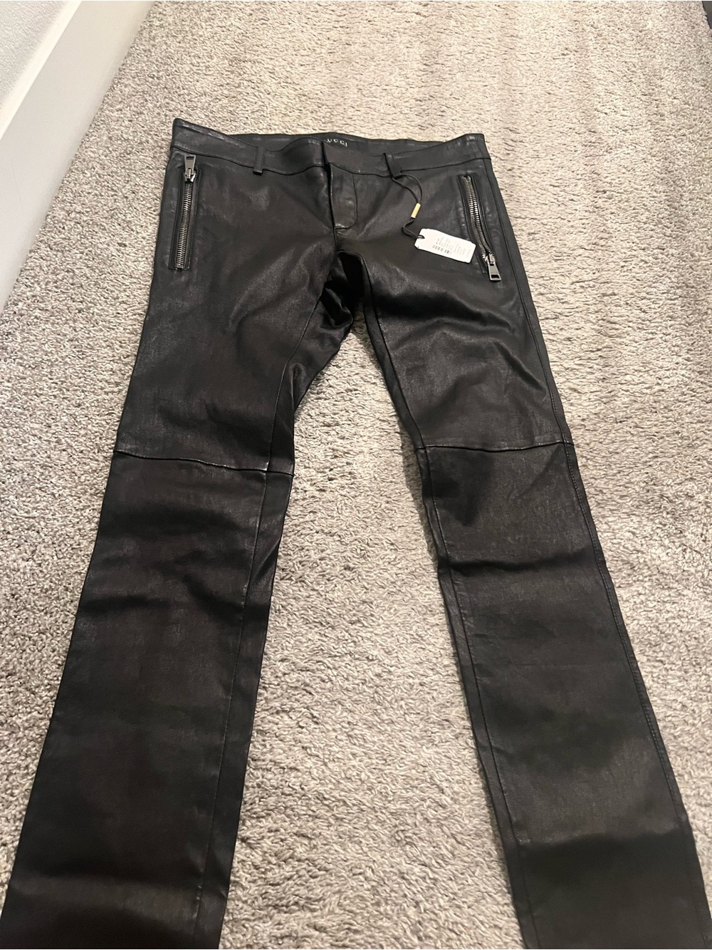 Gucci Black Skinny Coated Jeans with Zip Pockets